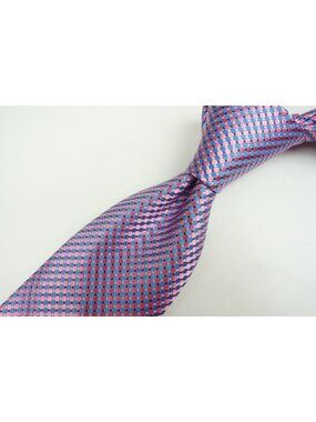 Eton Taffy Pink Sky Blue Polka Dot Semi Solid Woven 100% Silk Tie Brand New Tags
